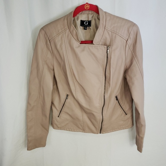 Guliana Faux Leather Moto Jacket Sz L Nude Color - Picture 3 of 8